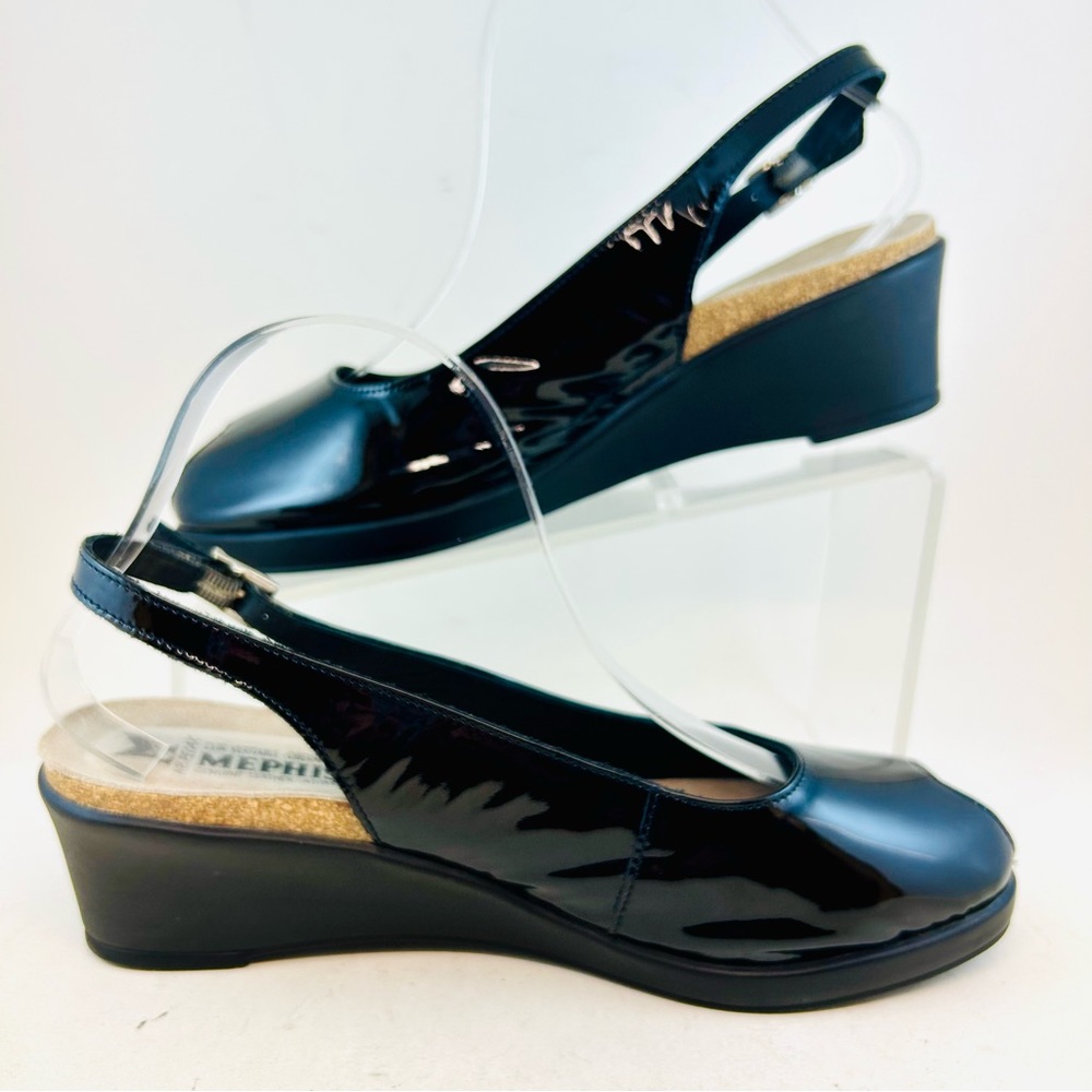Mephisto Black Patent Leather Nastasia Peep Slingback Wedge Sandals sz 40 9-10 - Picture 4 of 11